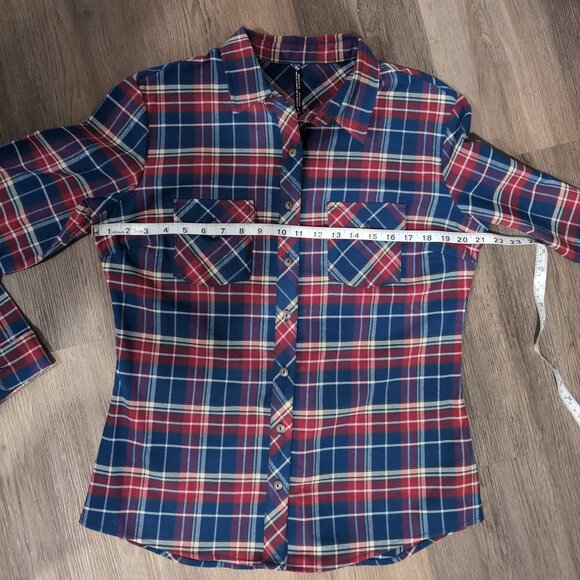 Exc. Kuhl Womens Alina Flannel Button Shirt Large Long Sleeve Plaid Blue Red - Picture 5 of 9
